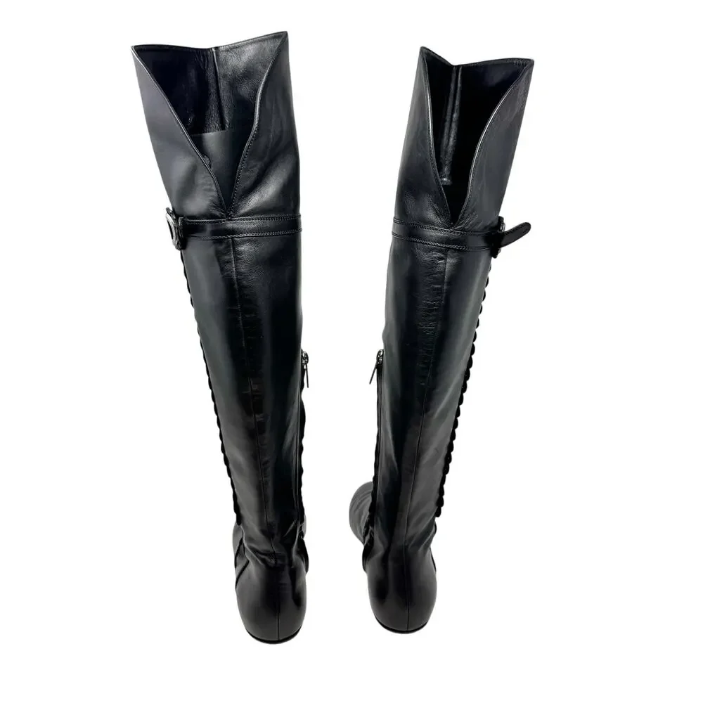 Christian Dior Galliano Ethnic Black Leather Studded OTK Boots EU 40 FW2004 Y2K